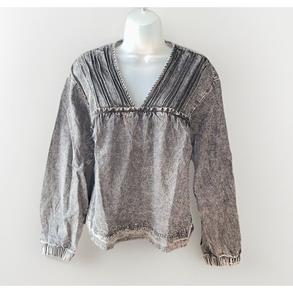 NEW Savanna Jane Western Denim V-Neck Top Women Size Med Long Sleeve Rustic Boho - Picture 2 of 10